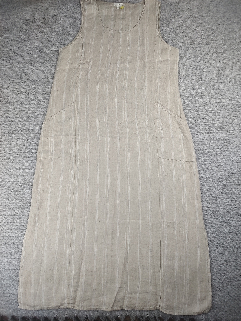 Garnet Hill Sleeveless Linen 100% Maxi Dress Tan White 18